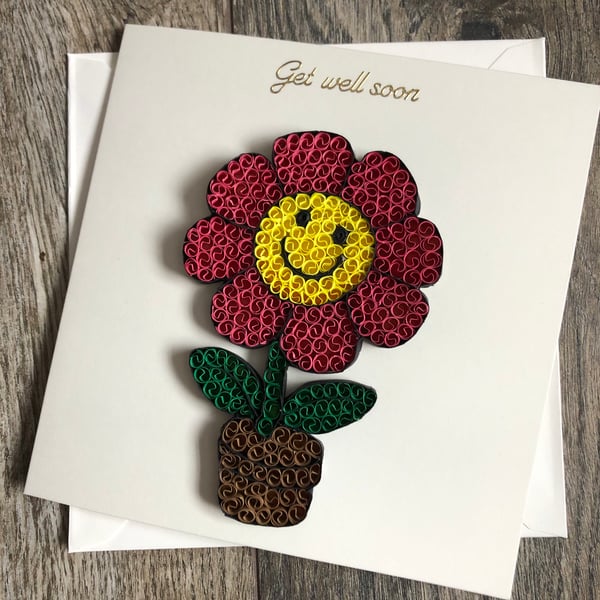 Handmade quilled get well soon card