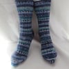 Hand-cranked Knitted Ribbed Wool Socks Size 8 to 9