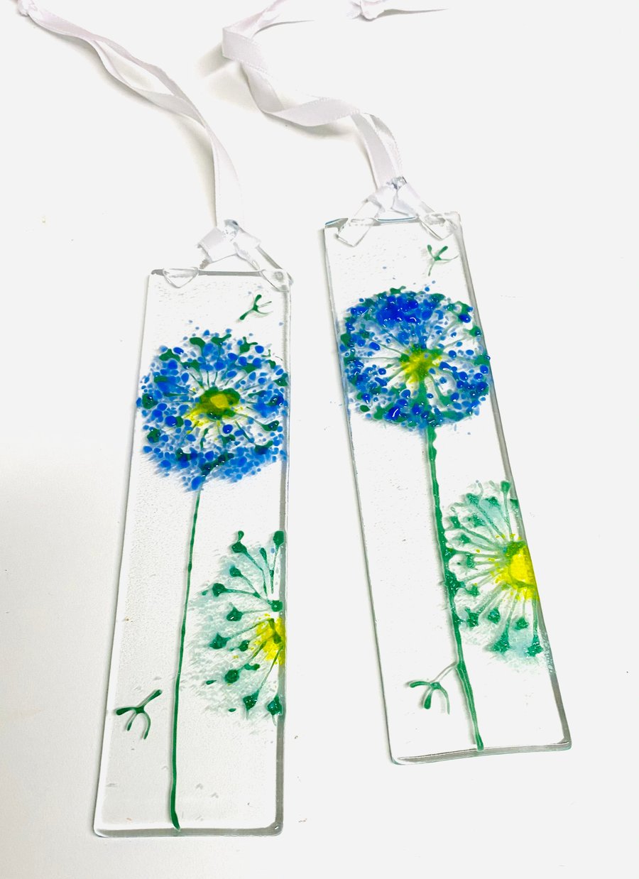 Fused glass blue dandelion glass hanging decoration