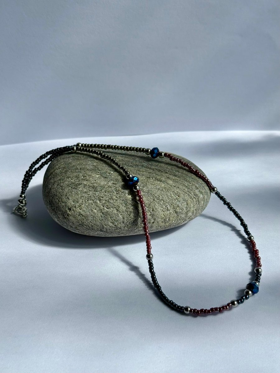 Seed Bead and Blue Glass Bead Chocker Necklace
