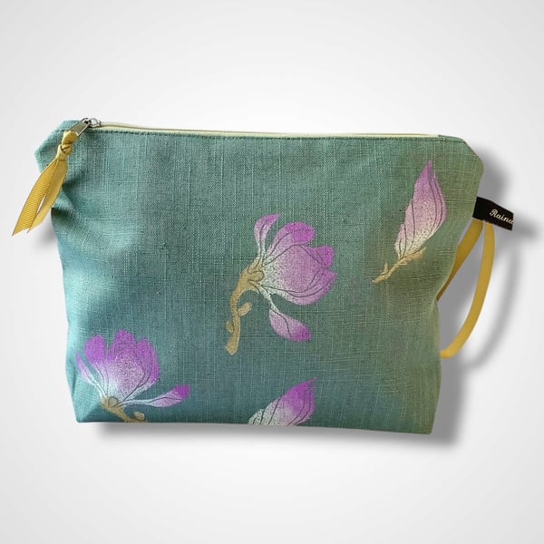 Sage Magnolias Linen Makeup Bag