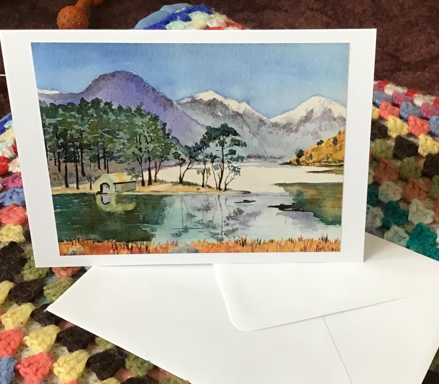 Hand made card, Wastwater Boathouse, from an original Watercolour