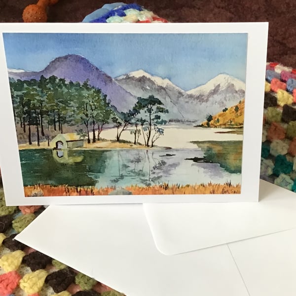 Hand made card, Wastwater Boathouse, from an original Watercolour