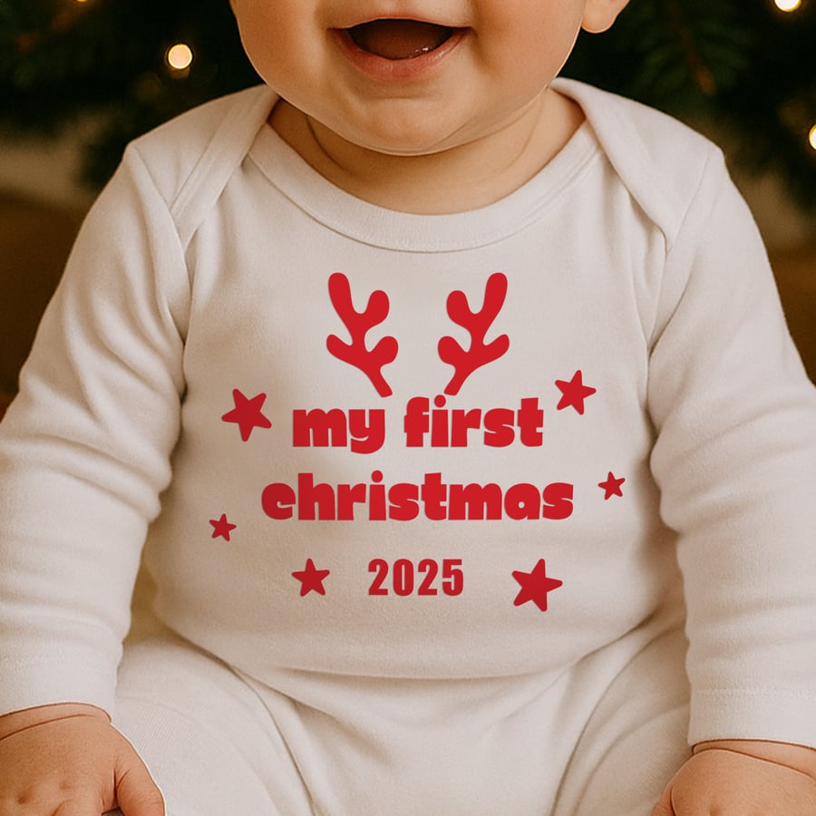 My First Christmas Iron On Transfer – Antlers: Custom Year Xmas Heat Transfer