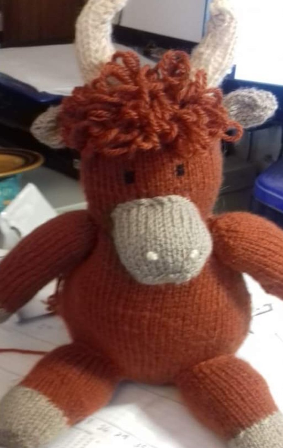 Hand knitted toy Highland Cow Bull