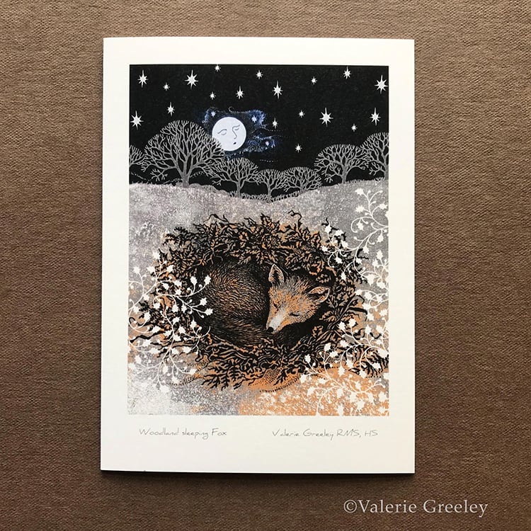 Woodland Sleeping Fox card by Valerie Greeley