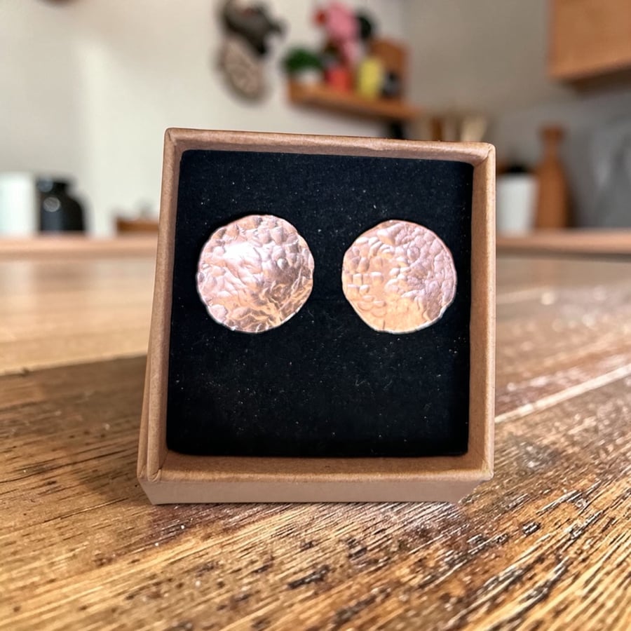 Unisex Sterling Silver & Textured Copper 15mm Disc Earrings - Gift Boxed
