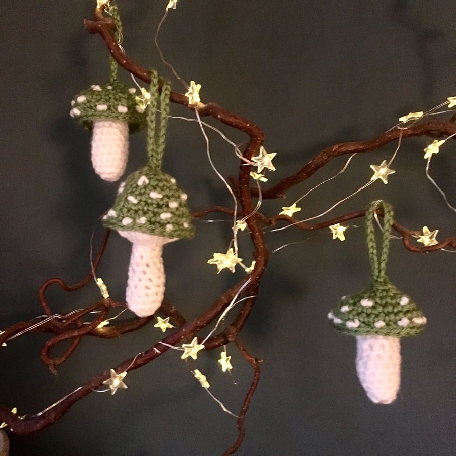 Crochet Mushrooms Christmas tree decorations