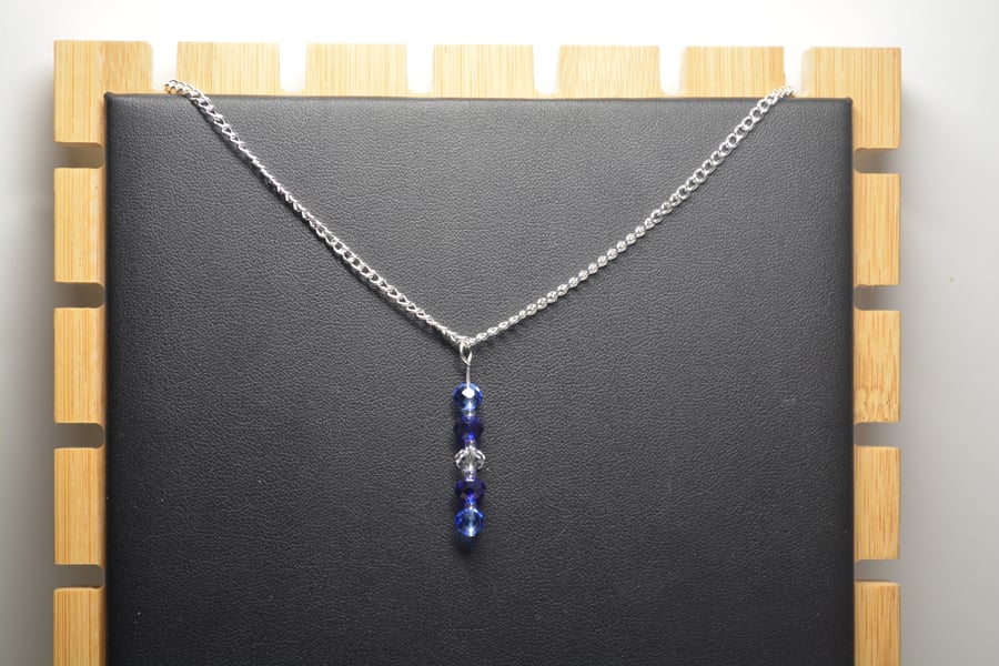 Light and dark blue fire polished beaded necklace