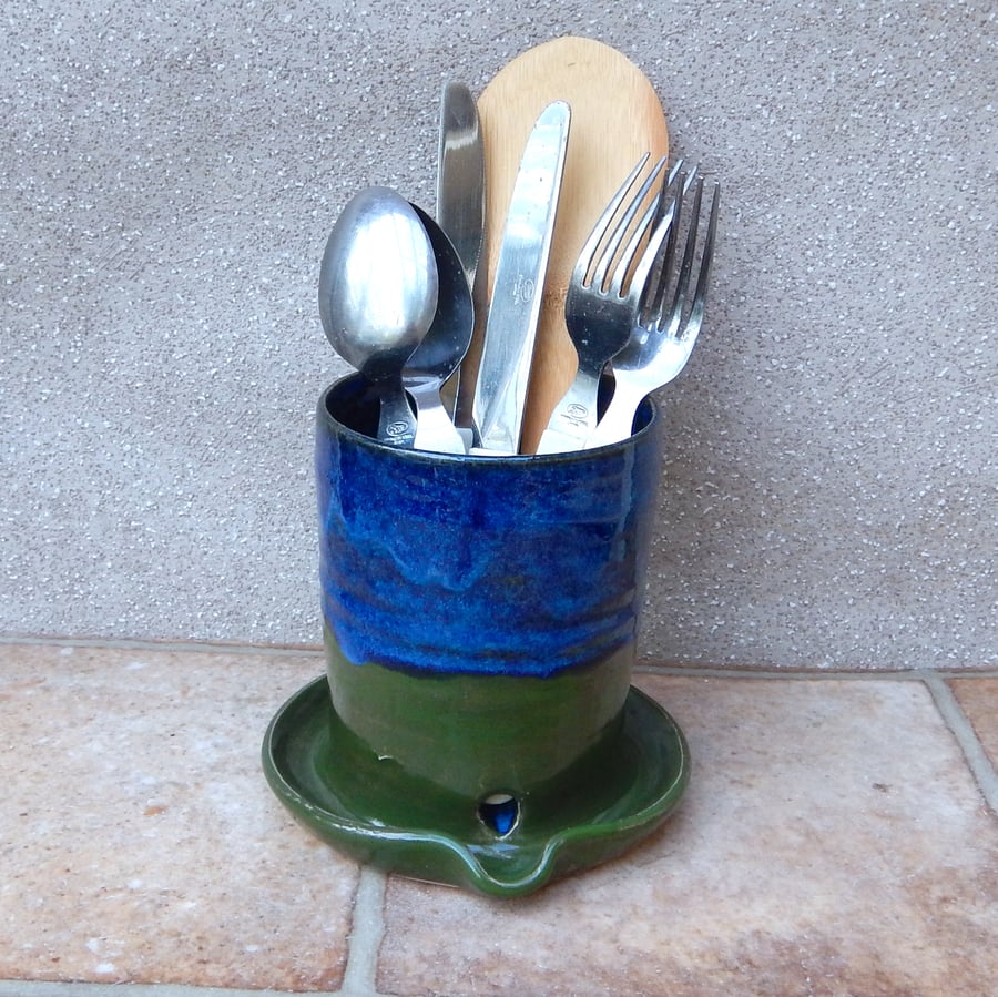 Cutlery and utensil drainer toothbrush holder hand thrown stoneware pottery 