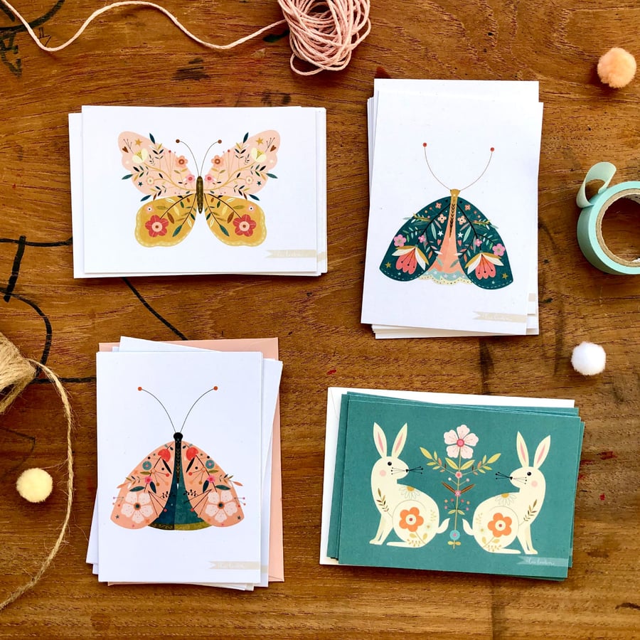 'Spring Creatures' - postcards with envelopes set
