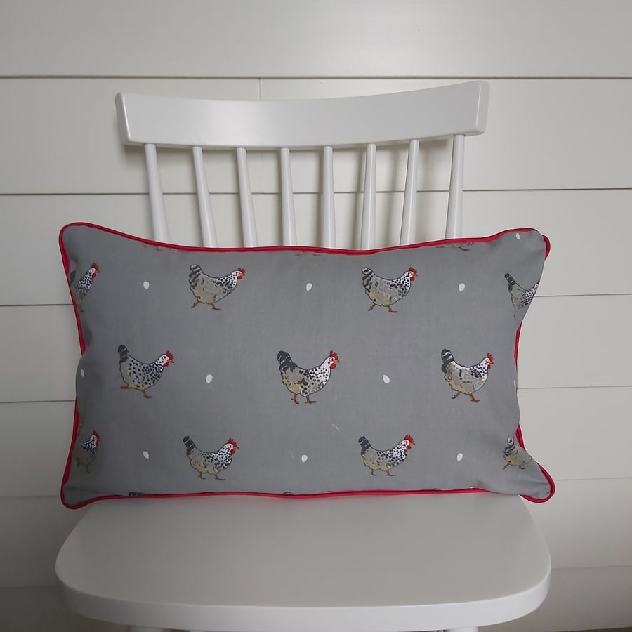 Sophie Allport Hens Cushion  with Red Piping
