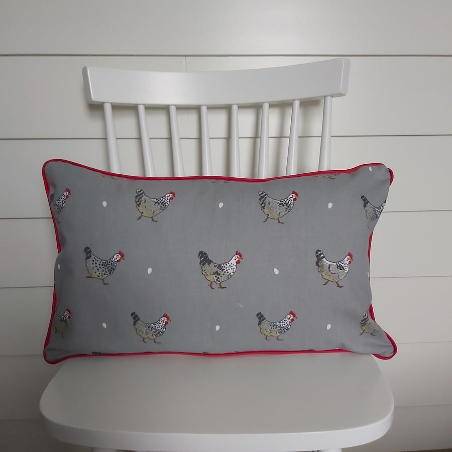 Sophie Allport Hens Cushion with Red Piping Folksy