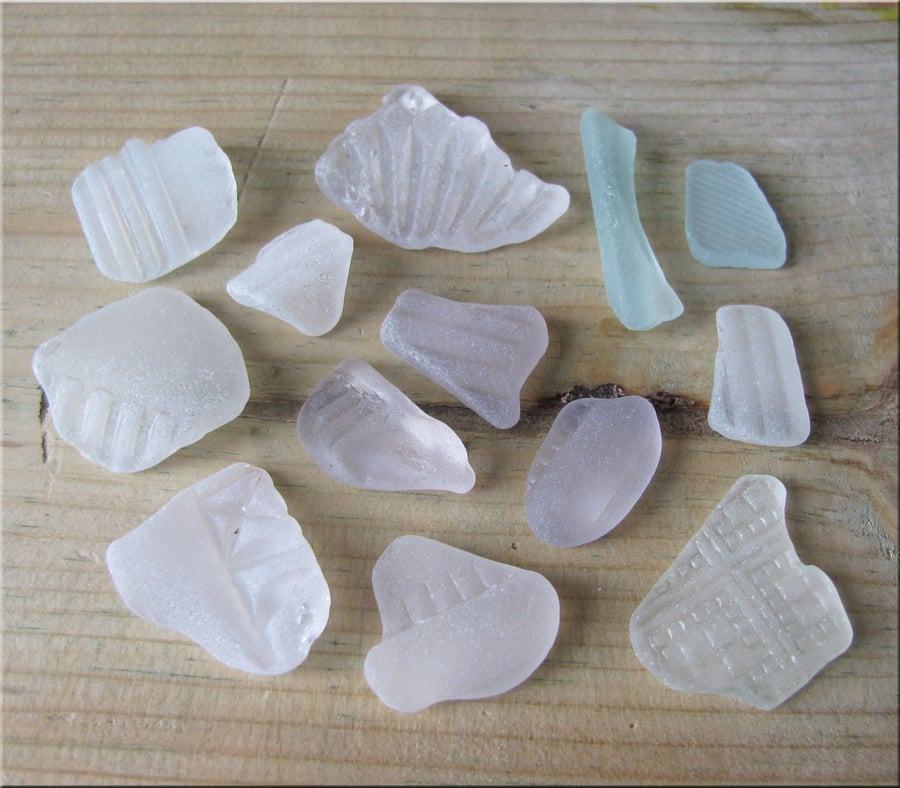 Textured patterned pieces of Scilly Isles sea glass