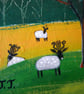 Whimsical Landscape with Sheep and Lyre, Countryside Painting, Cottage Style - Image 4