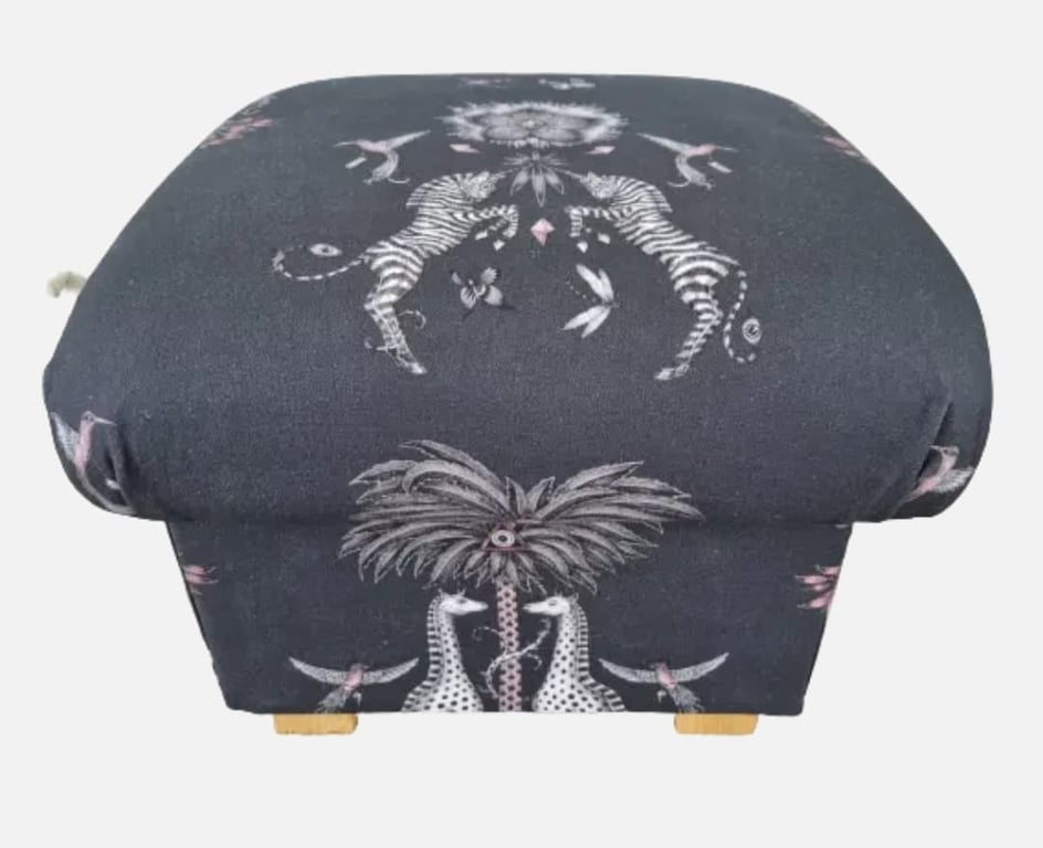Storage Footstool Emma Shipley Creatura Charcoal Fabric Pouffe Grey Animals 