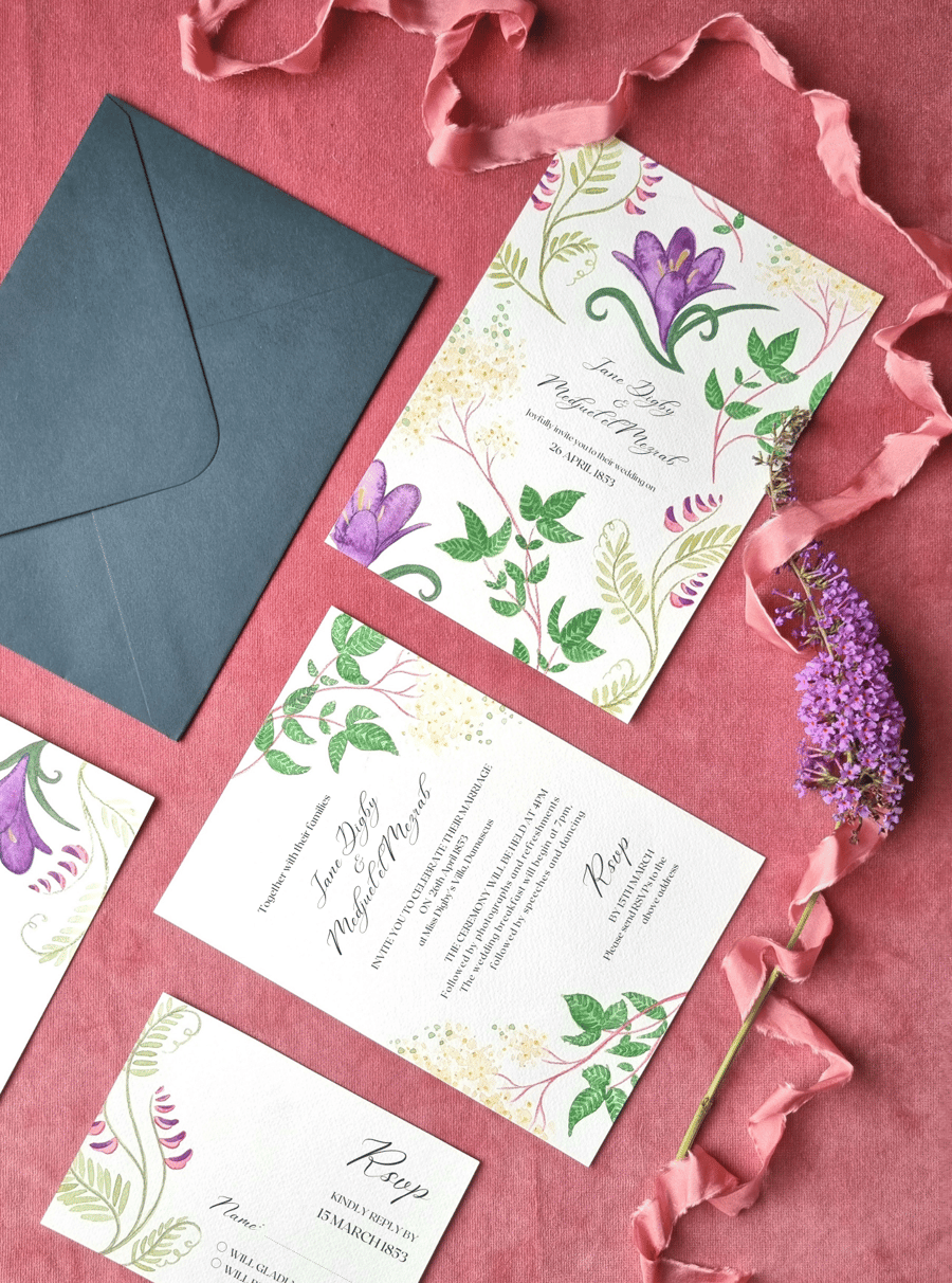 10 Spring wildflowers wedding invitations, A5 watercolour floral invites