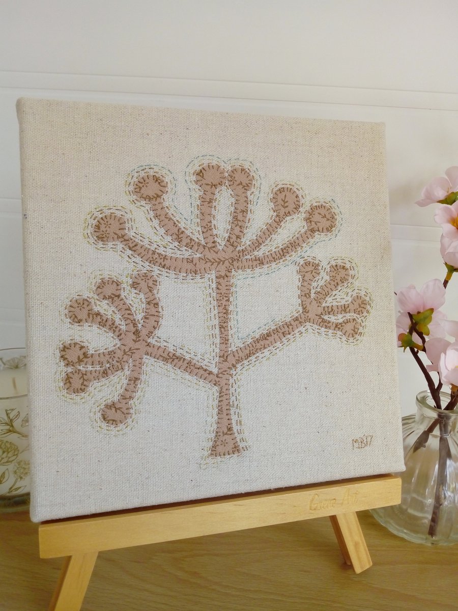 Seed head Textile Art Canvas, Applique and Hand-stitched Wall Art, Home Decor