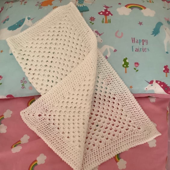 Crochet Granny Square Baby Blanket in White