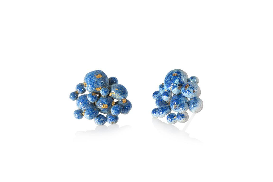 Blue Enamel Stud Earrings – Recycled Silver with 24 Carat Gold Foil