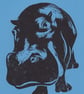 Hippo Open Edition Hand-Pulled Linocut Print Blue - Image 2