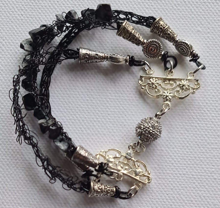 Snowflake Obsidian 3 strand bracelet