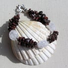 Red Tigers Eye & Crackled Clear Quartz Gemstone Bracelet "Monarch Dew"