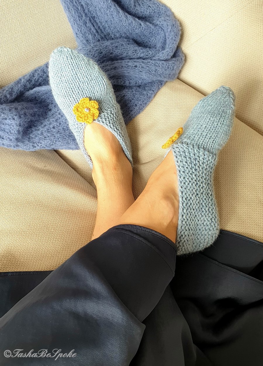 Hand knitted wool slippers, Custom made slippers, Ballet style home socks