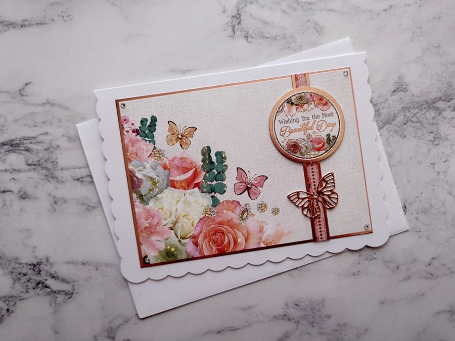 Wishing You The Most Beautiful Day Vintage Rose Gold 3D Luxury Handmade Card
