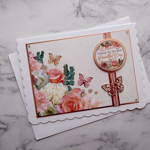 Wishing You The Most Beautiful Day Vintage Rose Gold 3D Luxury Handmade Card