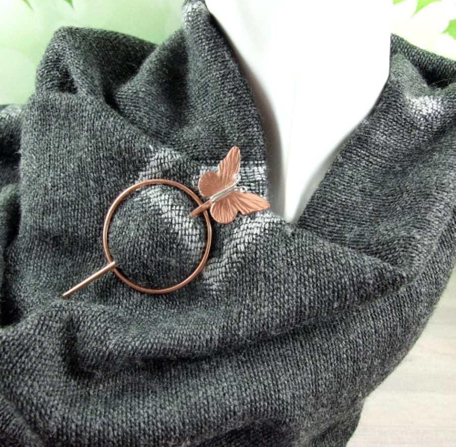 Copper Butterfly Shawl Pin