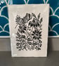Pretty Wildflowers and Butterfly Original Lino Print - Unframed  - Image 6