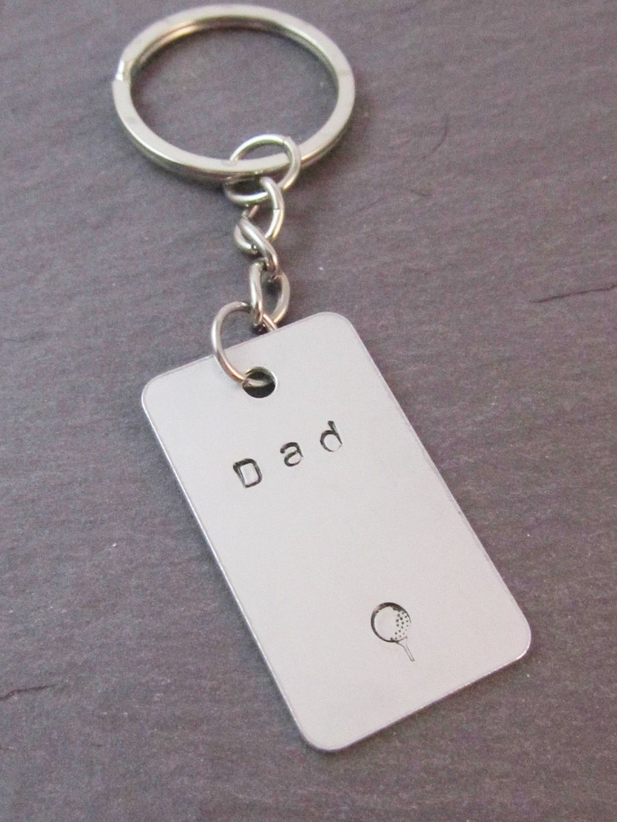Dad Golf Keyring, Dad Keyring, Hand Stamped Keyring, Aluminium Keyring