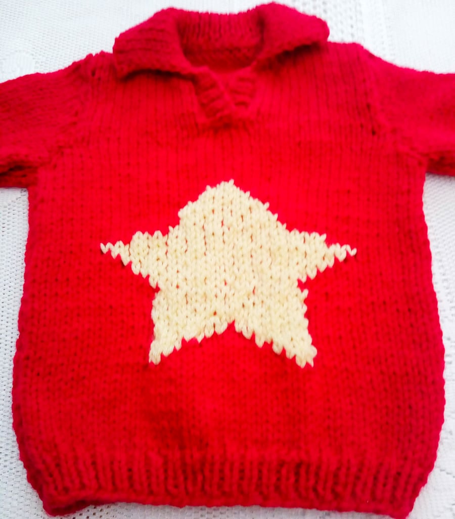 Chunky Classic Jumper for Babies and Children with a Star Pattern and a Collar 