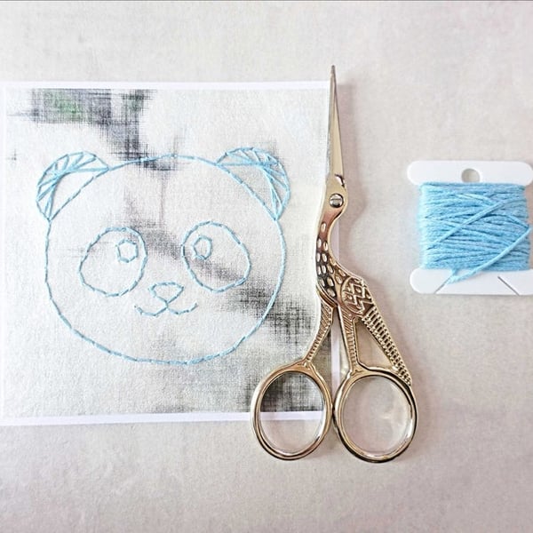 SALE Hand Stitched Blue Panda Card