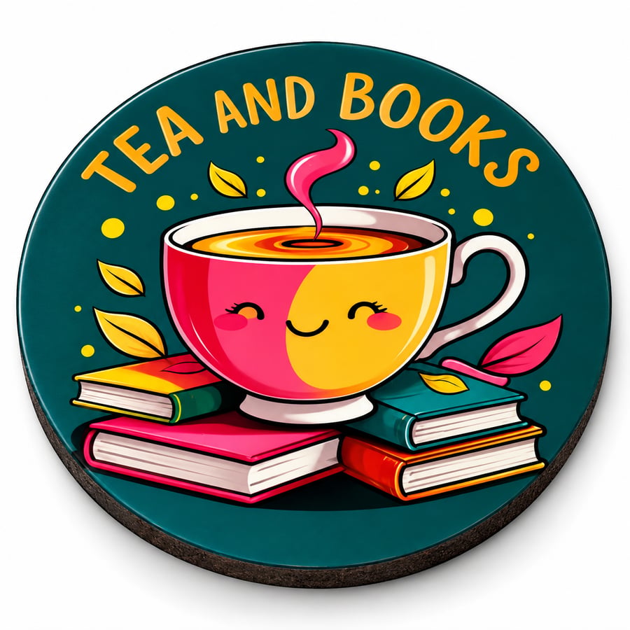 Round Coaster 'Tea and Books' perfect bookish reading lover gift
