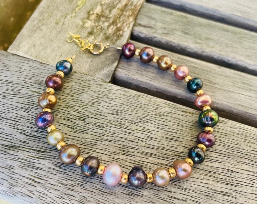 Freshwater Pearl Bracelet with Gold Vermeil Heart Extension Chain