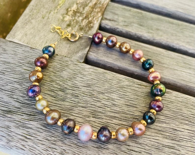 Freshwater Pearl Bracelet with Gold Vermeil Heart Extension Chain