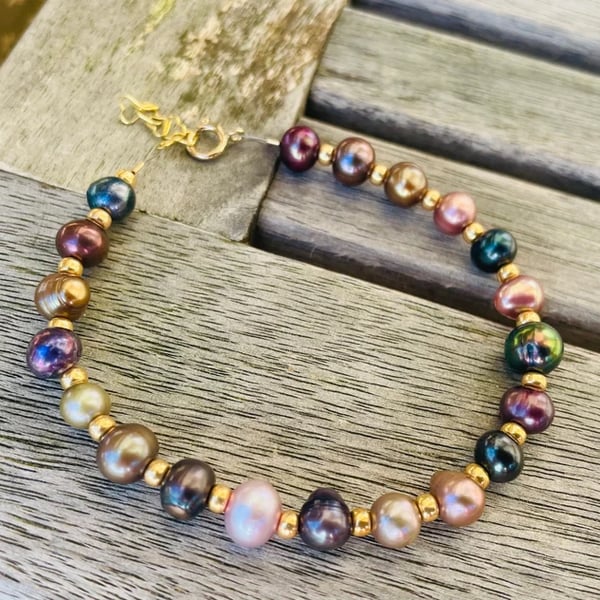 Freshwater Pearl Bracelet with Gold Vermeil Heart Extension Chain