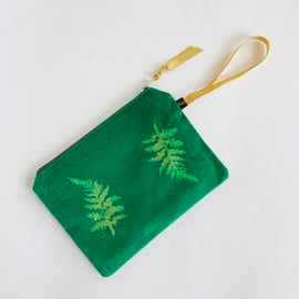Emerald Green Fern velvet zip-up pouch 