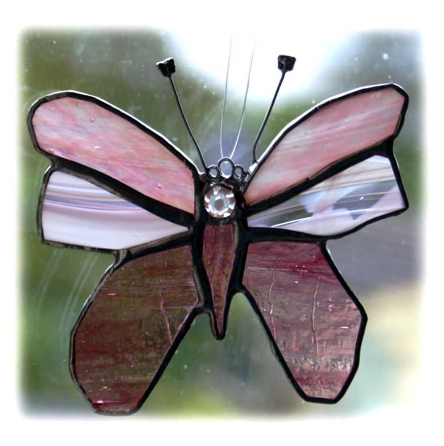 Butterfly Suncatcher Pink Stained Glass Handmade  (11cm)
