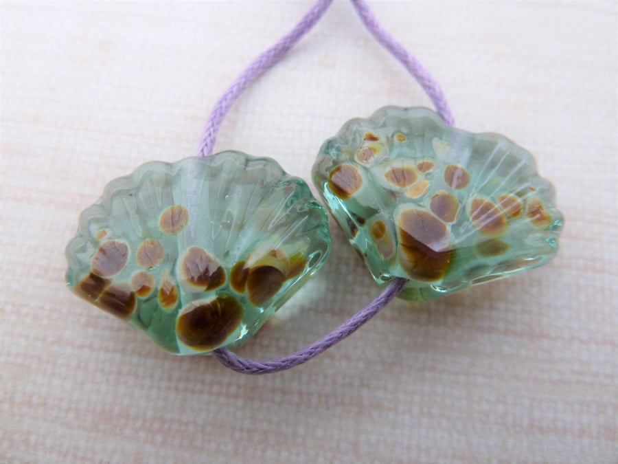 aqua raku lampwork glass shell beads