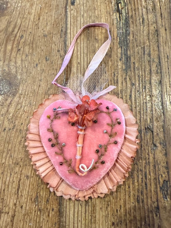 Pink Handmade Silk Velvet Heart Ornament