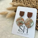 Marbled Sage & Terracotta Dangles with Walnut Wood & Copper Leaf Detail