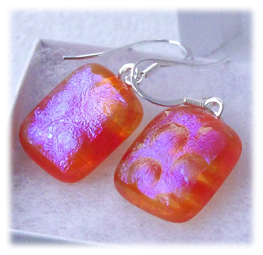 Handmade Fused Dichroic Glass Earrings 262 Amber Clear