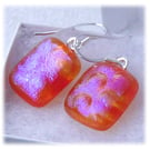 Handmade Fused Dichroic Glass Earrings 262 Amber Clear