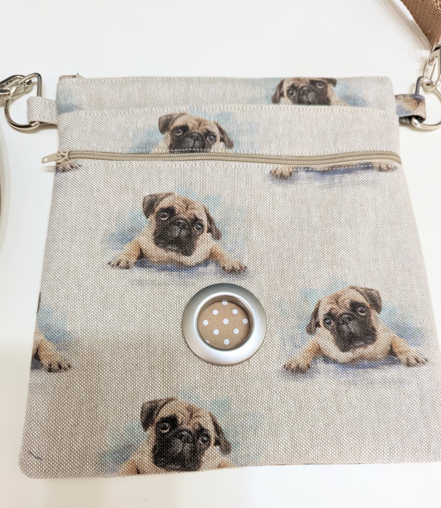 Dog walking bag in Pug fabric 