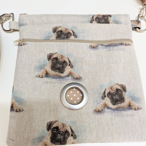 Dog walking bag in Pug fabric 
