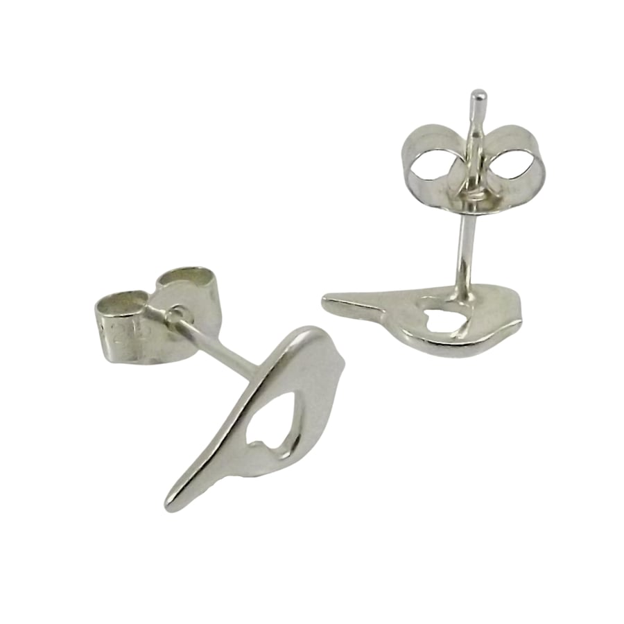 Bird Stud Earrings (uncoloured), Handmade Silver Jewellery