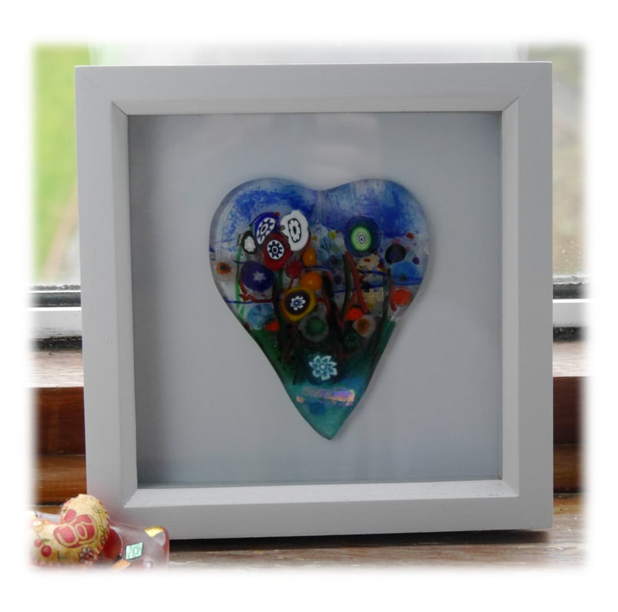 Flower Garden Heart in Box Frame Fused Glass Picture 009 Right House